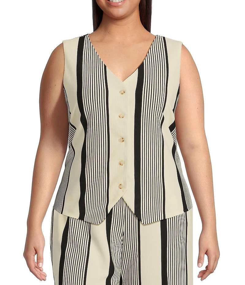 Skies Are Blue Plus Variegated Stripe Sleeveless Knit Coordinating Vest
