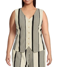Skies Are Blue Plus Variegated Stripe Sleeveless Knit Coordinating Vest
