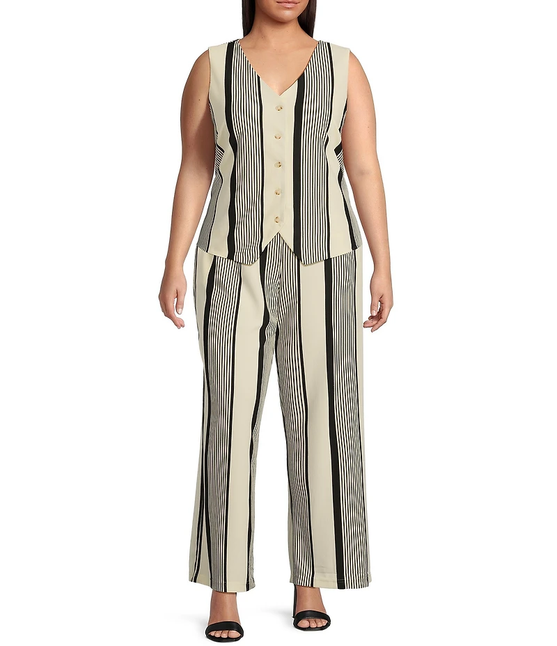 Skies Are Blue Plus Variegated Stripe Sleeveless Knit Coordinating Vest