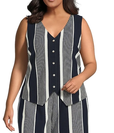 Skies Are Blue Plus Size Variegated Stripe Sleeveless Knit Coordinating Vest
