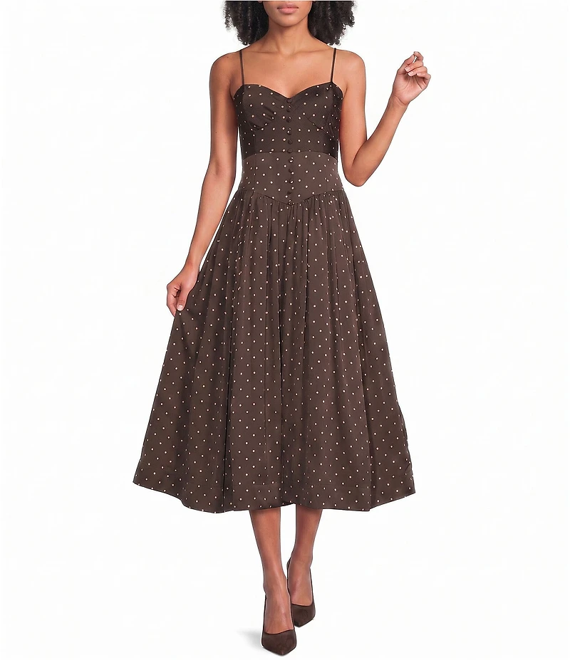 Skies Are Blue Polka Dot Sweetheart Neck Sleeveless Fit and Flare Maxi Dress
