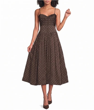 Skies Are Blue Polka Dot Sweetheart Neck Sleeveless Fit and Flare Maxi Dress