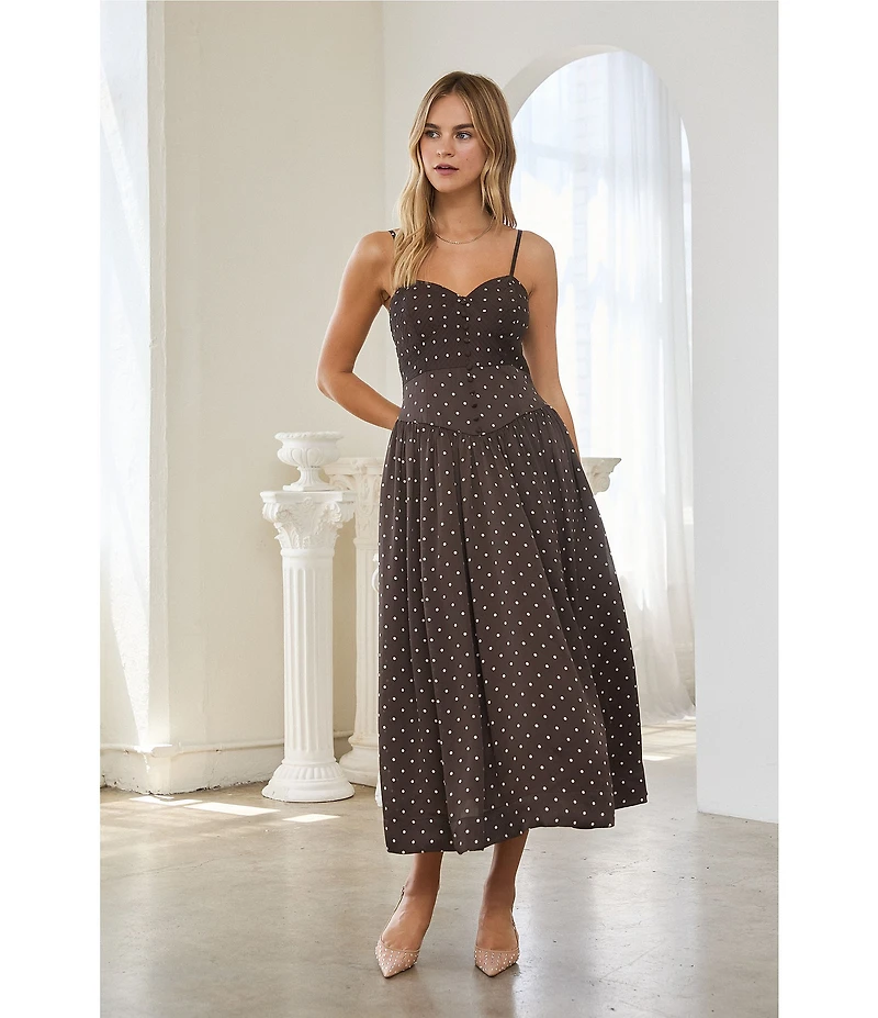 Skies Are Blue Polka Dot Sweetheart Neck Sleeveless Fit and Flare Maxi Dress