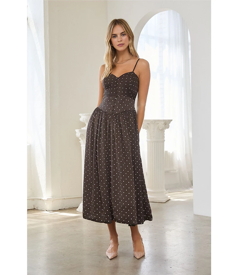 Skies Are Blue Polka Dot Sweetheart Neck Sleeveless Fit and Flare Maxi Dress