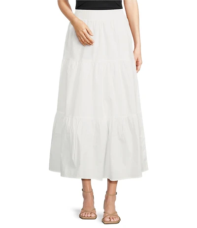 Skies Are Blue Poplin High Waist Tier Midi Skirt