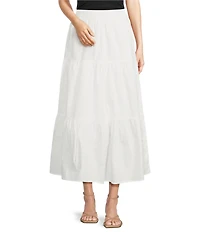 Skies Are Blue Poplin High Waist Tier Midi Skirt