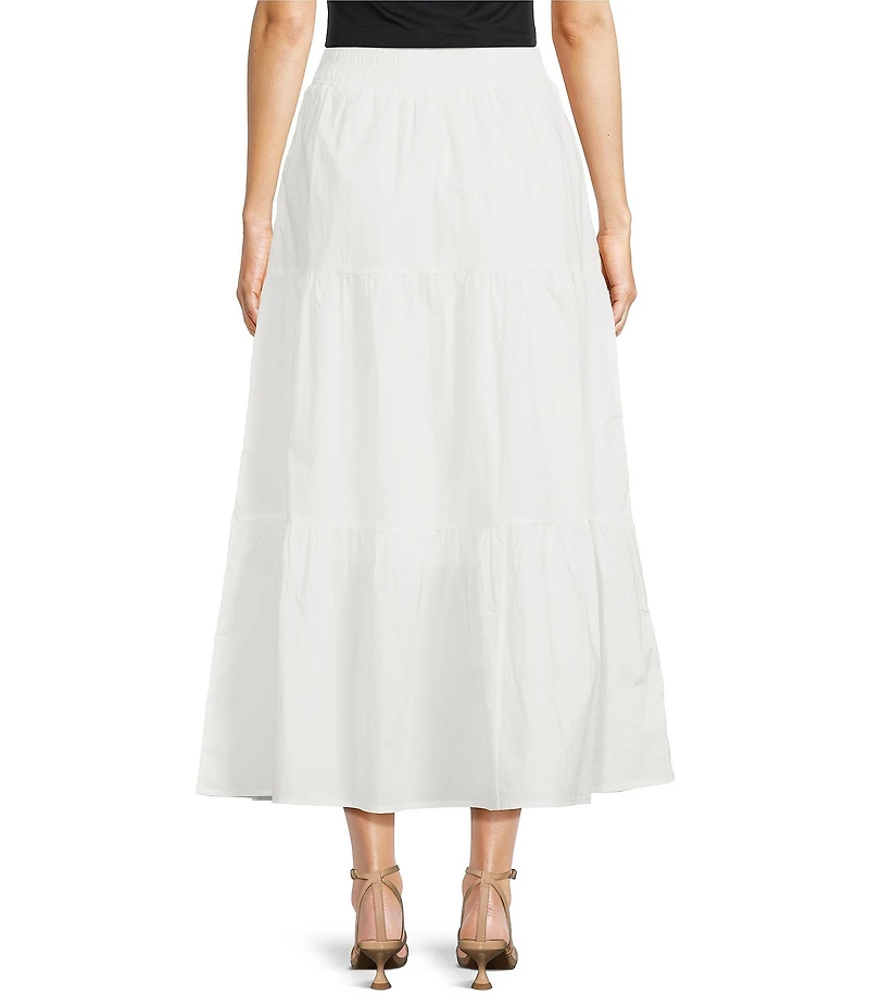 Skies Are Blue Poplin High Waist Tier Midi Skirt