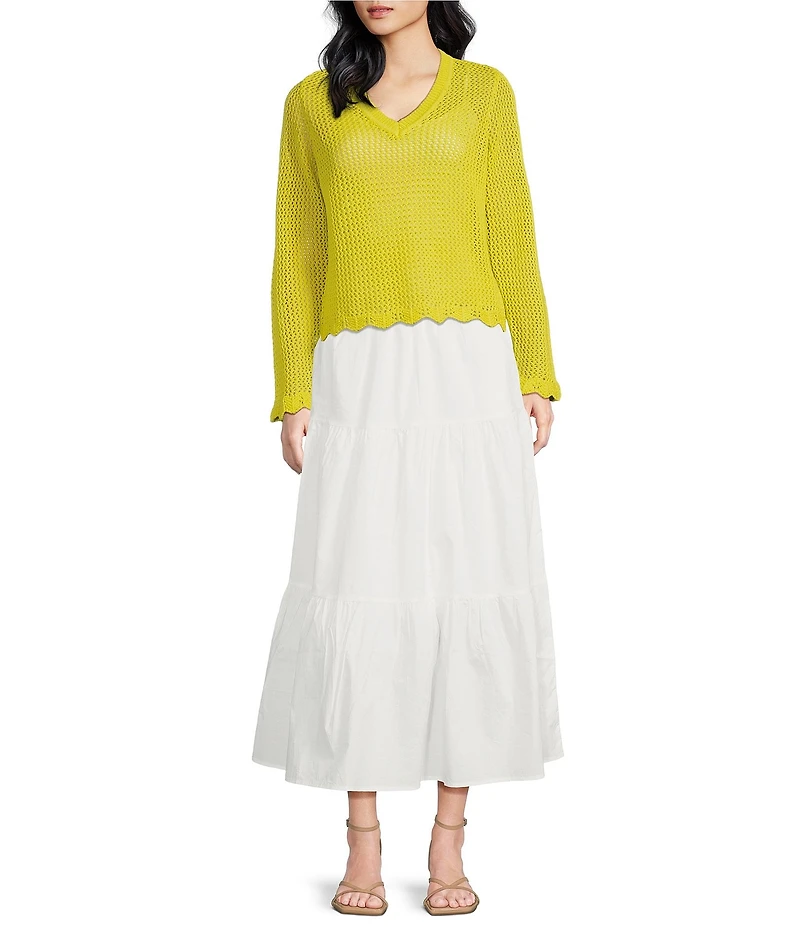 Skies Are Blue Poplin High Waist Tier Midi Skirt