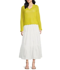 Skies Are Blue Poplin High Waist Tier Midi Skirt