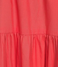 Skies Are Blue Poplin V-Neck Cap Sleeve Shirred Maxi Dress