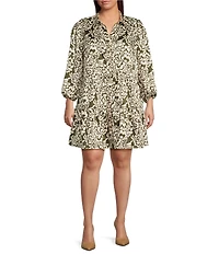 Skies Are Blue Print Point Collar Long Sleeve Button Front Tiered A-Line Dress