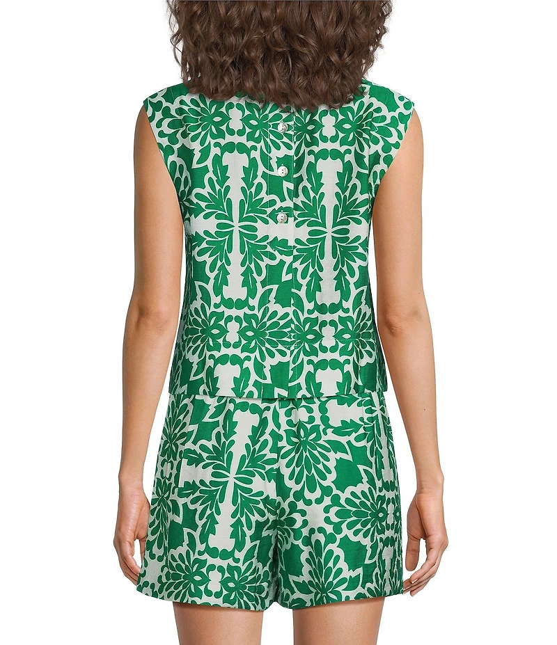 Skies Are Blue Printed Crew Neck Sleeveless Coordinating Top