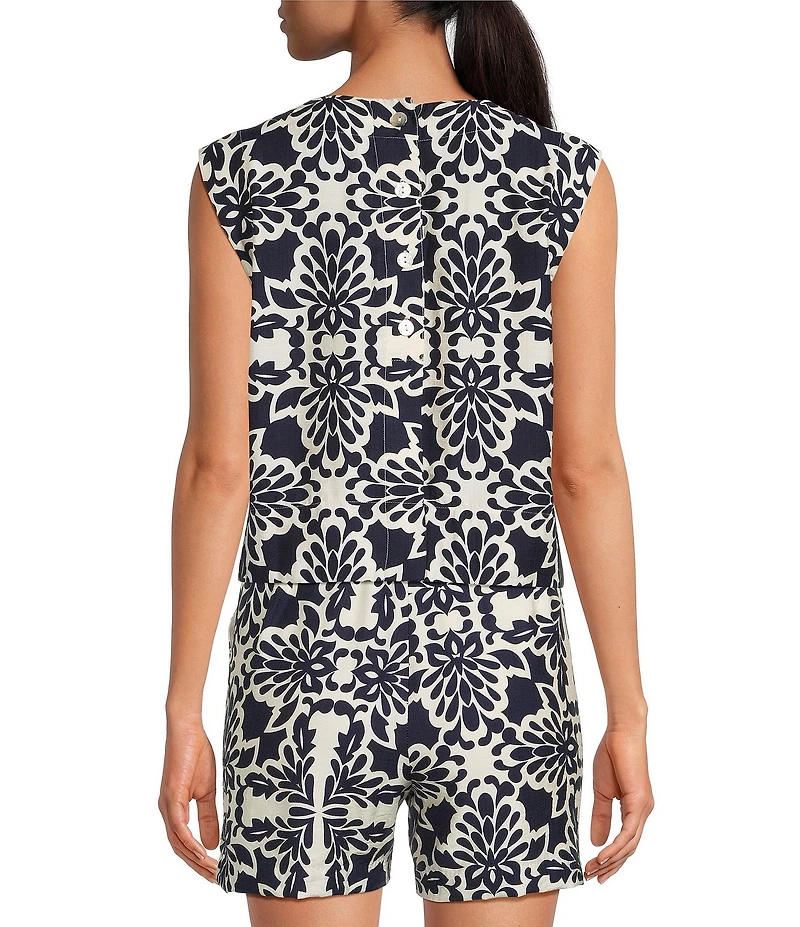 Skies Are Blue Printed Crew Neck Sleeveless Coordinating Top