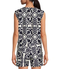 Skies Are Blue Printed Crew Neck Sleeveless Coordinating Top