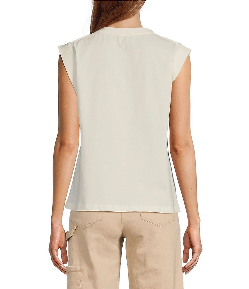 Skies Are Blue Printed Crew Neck Sleeveless Tee