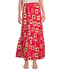 Skies Are Blue Printed Linen Blend Tiered Coordinating Maxi Skirt