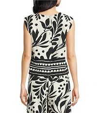Skies Are Blue Printed Round Neck Cap Sleeve Coordinating Top