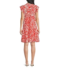 Skies Are Blue Printed Split V-Neck Ruffle Sleeve Tiered Mini Dress
