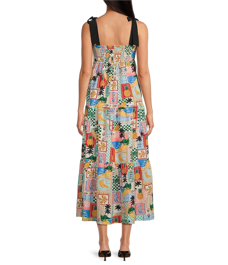 Skies Are Blue Printed Square Neck Sleeveless Tiered Maxi Dress