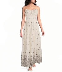 Skies Are Blue Printed Sweetheart Neck Sleeveless Tiered Maxi Dress