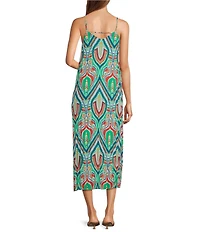 Skies Are Blue Printed V-Neck Sleeveless Pleated Maxi Dress