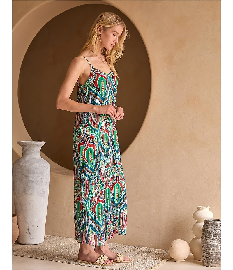 Skies Are Blue Printed V-Neck Sleeveless Pleated Maxi Dress