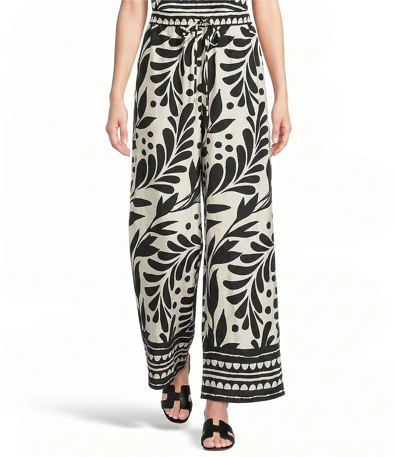 Skies Are Blue Printed Wide Leg Pull On Coordinating Pants