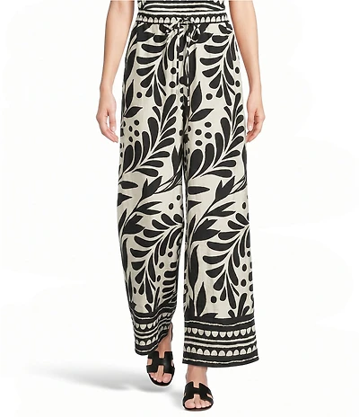 Skies Are Blue Printed Wide Leg Pull On Coordinating Pants