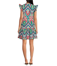 Skies Are Blue Printed Woven Split V-Neck Cap Sleeves Ruffle Tiered Babydoll Dress