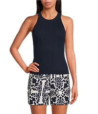 Skies Are Blue Rib Knit High Neck Sleeveless Halter Tank