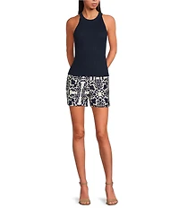 Skies Are Blue Rib Knit High Neck Sleeveless Halter Tank