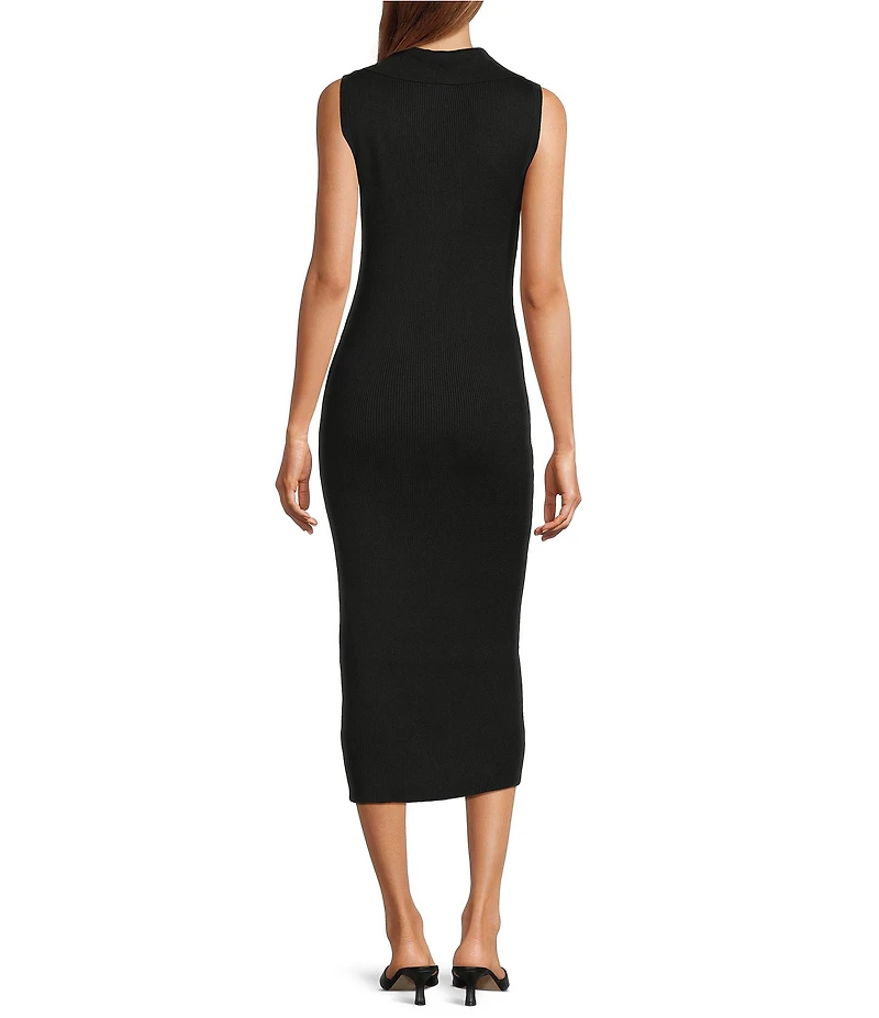 Skies Are Blue Rib Knit V Neck Sleeveless Button Front Midi Dress