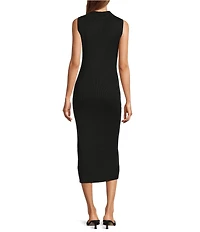 Skies Are Blue Rib Knit V Neck Sleeveless Button Front Midi Dress