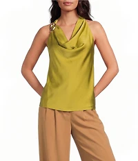 Skies Are Blue Satin Cowl Neck with Hardware Sleeveless Halter Top