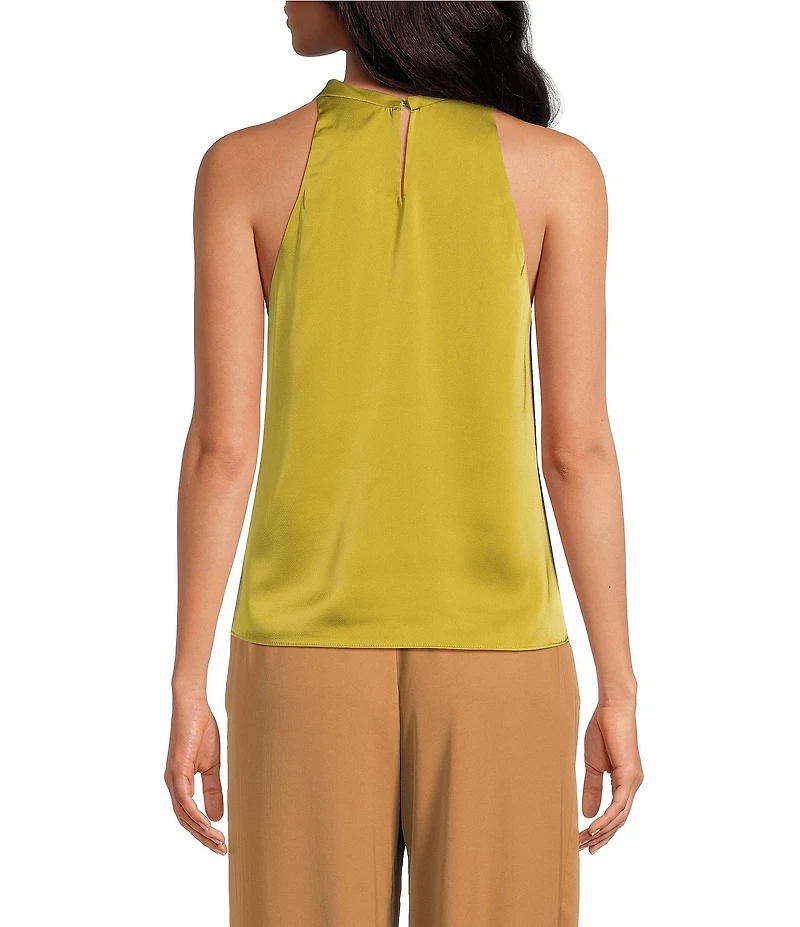 Skies Are Blue Satin Cowl Neck with Hardware Sleeveless Halter Top