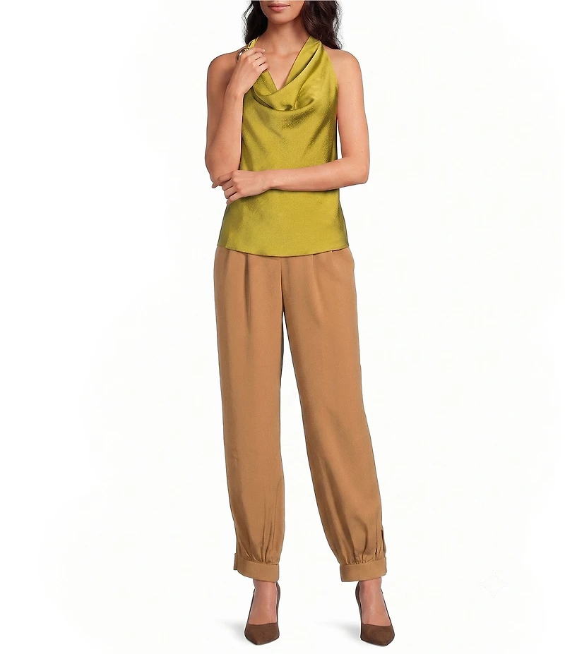 Skies Are Blue Satin Cowl Neck with Hardware Sleeveless Halter Top