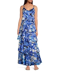 Skies Are Blue Coordinating Satin Floral Printed Tier Maxi Skirt