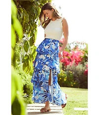 Skies Are Blue Coordinating Satin Floral Printed Tier Maxi Skirt