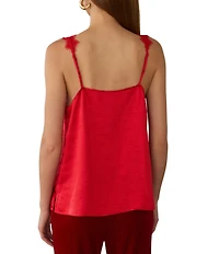 Skies Are Blue Satin V-Neck Sleeveless Delicate Lace Trimmed Cami