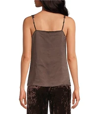 Skies Are Blue Satin V-Neck Sleeveless Delicate Lace Trimmed Cami