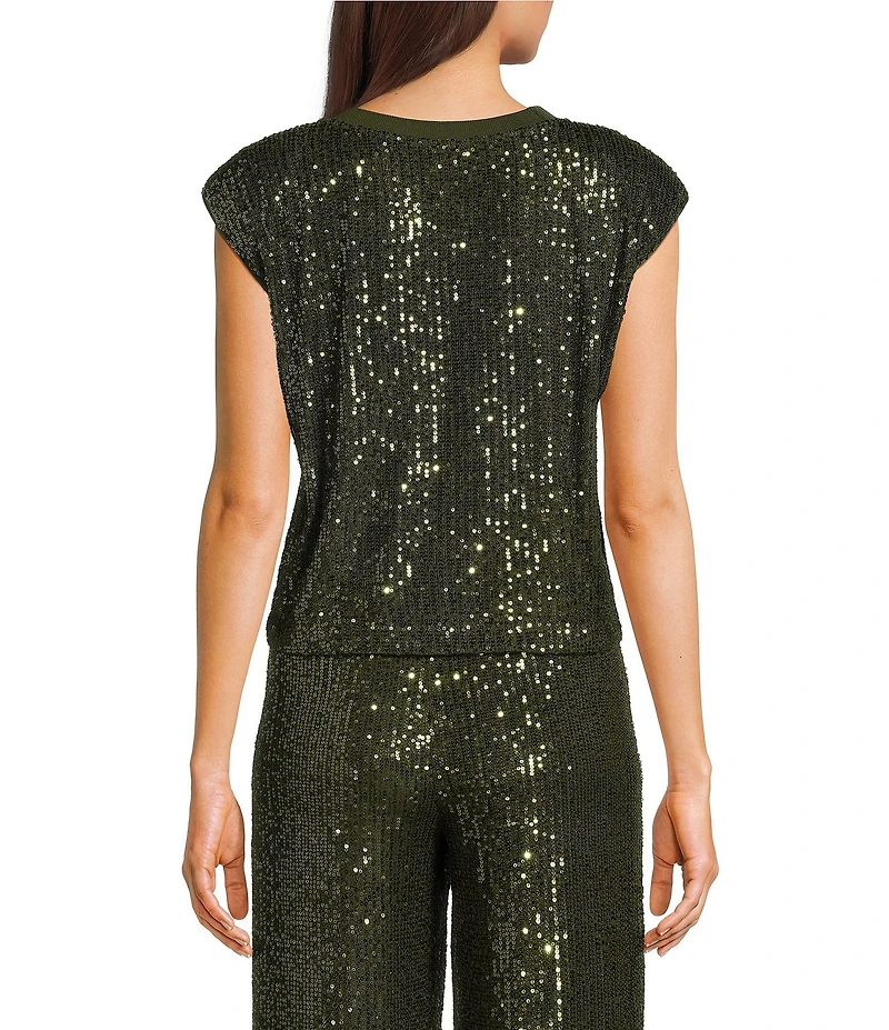 Skies Are Blue Sequin Crew Neck Sleeveless Tank Top