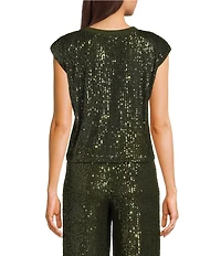 Skies Are Blue Sequin Crew Neck Sleeveless Tank Top