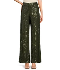 Skies Are Blue Sequin High Waist Semi-Flare Leg Pull-On Pants