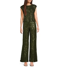 Skies Are Blue Sequin High Waist Semi-Flare Leg Pull-On Pants
