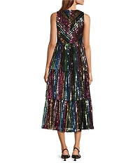Skies Are Blue Sequin Rainbow Stripped V-Neck Sleeveless Tiered Midi Dress