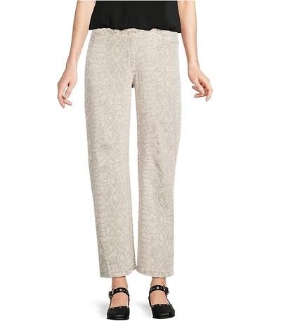 Skies Are Blue Snake Print Cotton Twill Barrel Pants