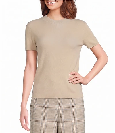 Skies Are Blue Soft Knit Mock Neck Short Sleeve Sweater Top