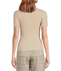 Skies Are Blue Soft Knit Mock Neck Short Sleeve Sweater Top