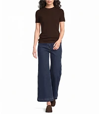 Skies Are Blue Soft Knit Mock Neck Short Sleeve Sweater Top