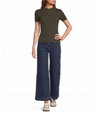 Skies Are Blue Soft Knit Mock Neck Short Sleeve Sweater Top